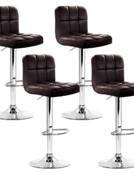 Artiss 4x Bar Stools Leather Gas Lift Brown