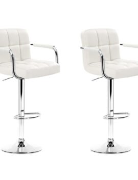 Artiss 2x Bar Stools Leather Gas Lift w/Armrest White