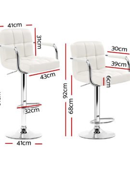 Artiss 2x Bar Stools Leather Gas Lift w/Armrest White