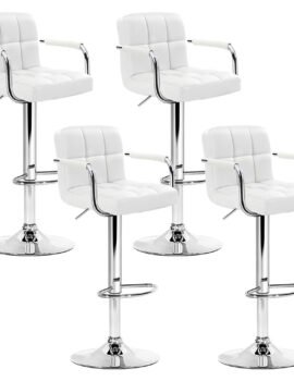 Artiss 4x Bar Stools Leather Gas Lift w/Armrest White