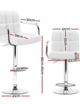 Artiss 4x Bar Stools Leather Gas Lift w/Armrest White