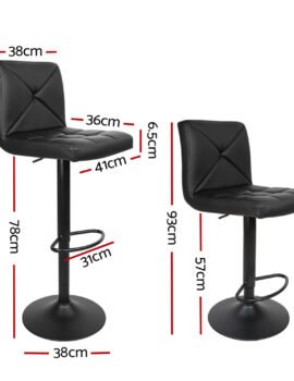 Artiss 2x Bar Stools Kitchen Dining Chairs Gas Lift Stool Leather Black