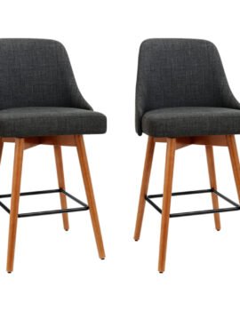 Artiss 2x Bar Stools Swivel Seat Wooden Charcoal