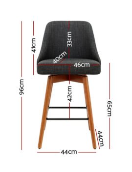 Artiss 2x Bar Stools Swivel Seat Wooden Charcoal