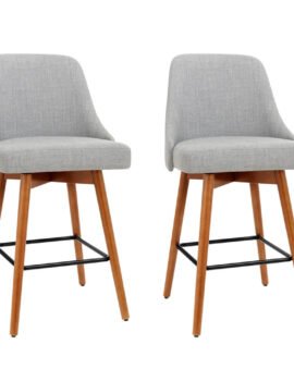 Artiss 2x Bar Stools Swivel Seat Wooden Grey