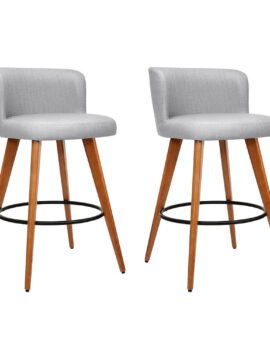 Artiss 2x Bar Stools Linen Padded Wooden Grey