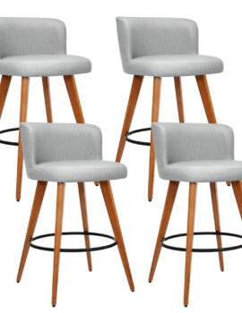 Artiss 4x Bar Stools Linen Padded Wooden Grey