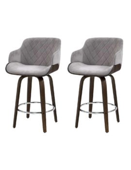 Artiss 2x Bar Stools Swivel Velvet Padded Wooden