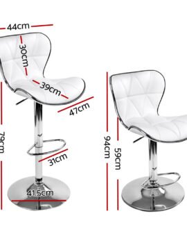 Artiss 2x Bar Stools Gas Lift Leather Seat White