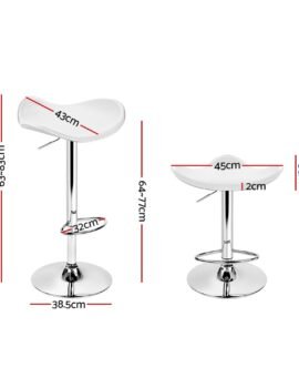 Artiss 2x Bar Stools Leather Gas Lift Chair White