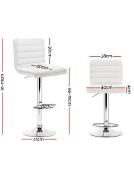 Artiss 2x Bar Stools Padded Leather Gas Lift White