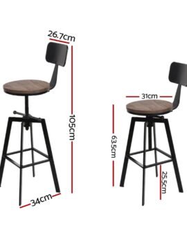 Artiss 4x Bar Stools Kitchen Dining Chairs Adjustable Wood Stool w/Backrest