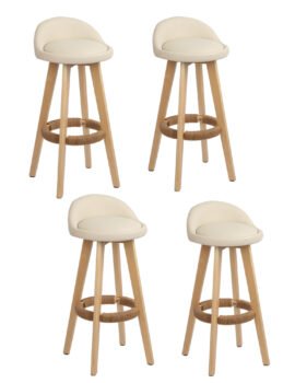 Artiss 4x Bar Stools Padded Leather Wooden Beige