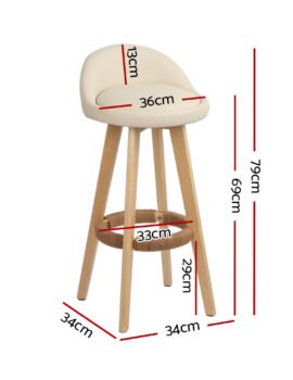 Artiss 4x Bar Stools Padded Leather Wooden Beige