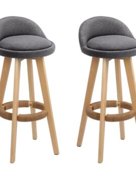 Artiss 2x Bar Stools Padded Linen Wooden Grey