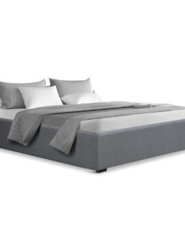 Artiss Bed Frame Queen Size Gas Lift Base Grey TOKI