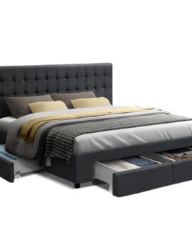 Artiss Bed Frame King Size with 4 Drawers Charcoal AVIO