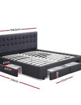 Artiss Bed Frame King Size with 4 Drawers Charcoal AVIO