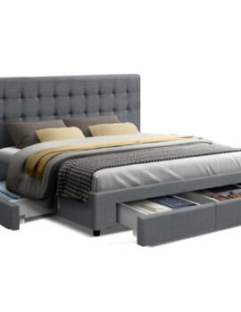 Artiss Bed Frame King Size with 4 Drawers Grey AVIO