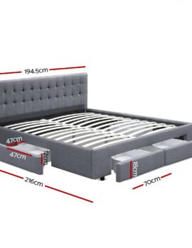 Artiss Bed Frame King Size with 4 Drawers Grey AVIO