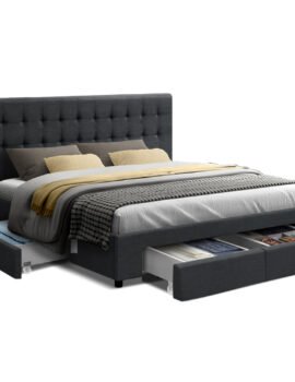 Artiss Bed Frame Queen Size with 4 Drawers Charcoal AVIO