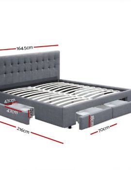 Artiss Bed Frame Queen Size with 4 Drawers Grey AVIO