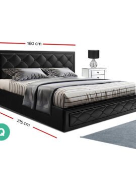 Artiss Bed Frame Queen Size Gas Lift Black TIYO