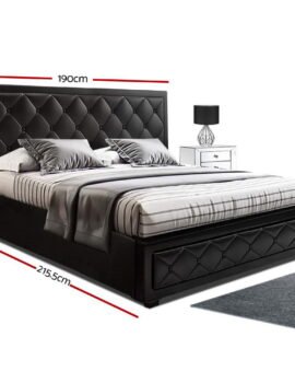 Artiss Bed Frame King Size Gas Lift Black TIYO