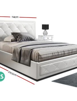 Artiss Bed Frame King Single Size Gas Lift White TIYO