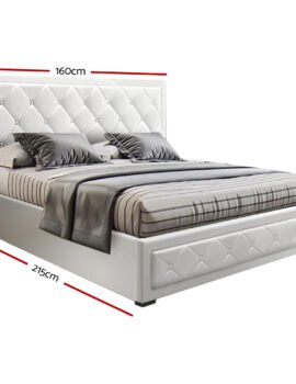 Artiss Bed Frame Queen Size Gas Lift White TIYO