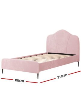 Artiss Bed Frame King Single Size Velvet Pink OLAN