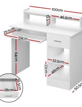 Artiss Computer Desk Shelf Drawer Cabinet White 100CM