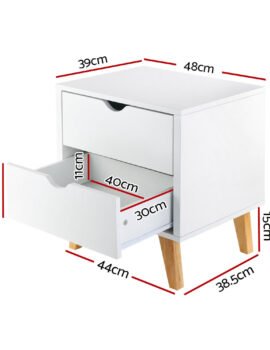 Artiss Bedside Table 2 Drawers – ANDERS White