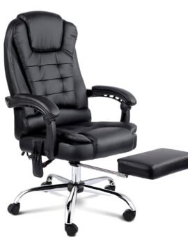 Artiss 8 Point Massage Office Chair PU Leather Footrest Black