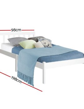 Artiss Bed Frame Single Size Wooden White SOFIE