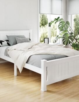 Artiss Bed Frame King Single Size Wooden White RIO