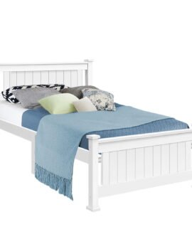 Artiss Bed Frame Single Size Wooden White RIO