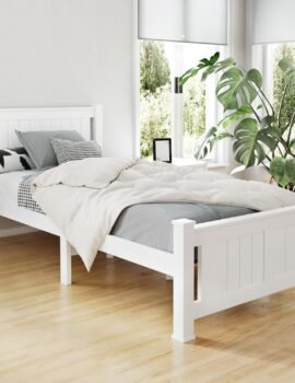 Artiss Bed Frame Single Size Wooden White RIO