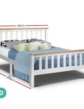 Artiss Bed Frame Double Size Wooden White PONY