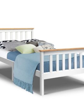 Artiss Bed Frame Single Size Wooden White PONY