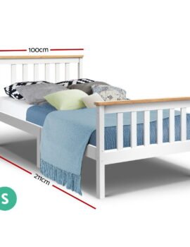 Artiss Bed Frame Single Size Wooden White PONY