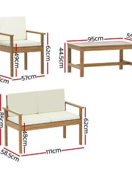 Gardeon 4-Piece Outdoor Sofa Set Wooden Couch Lounge Setting