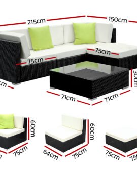 Gardeon 5-Piece Outdoor Sofa Set Wicker Couch Lounge Setting Cover