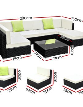 Gardeon 7-Piece Outdoor Sofa Set Wicker Couch Lounge Setting 6 Seater