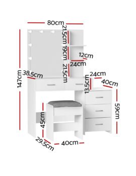 Artiss Dressing Table Set Stool 10 LED Bulbs White Dale