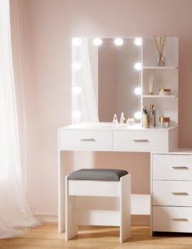 Artiss Dressing Table Set Stool 10 LED Bulbs White Dale
