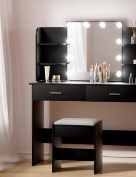 Artiss Dressing Table Set Stool 10 Led Bulbs Black Dulcea