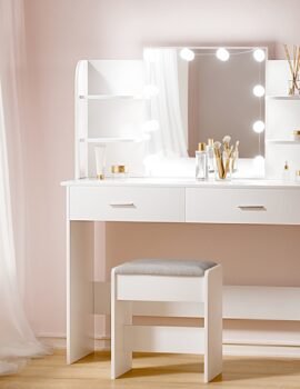 Artiss Dressing Table Set Stool 10 Led Bulbs White Dulcea