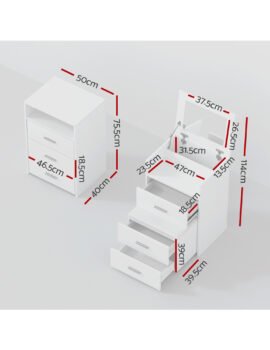 Artiss 2-in-1 Dressing Table Stool Set Bedside Table White