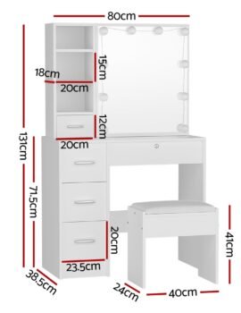 Artiss Dressing Table Set Stool 10 Led Bulbs White Dylan